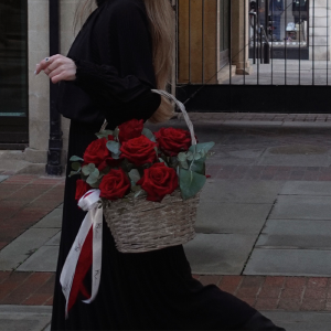 Red French Roses Basket with Eucalyptus - Image 3